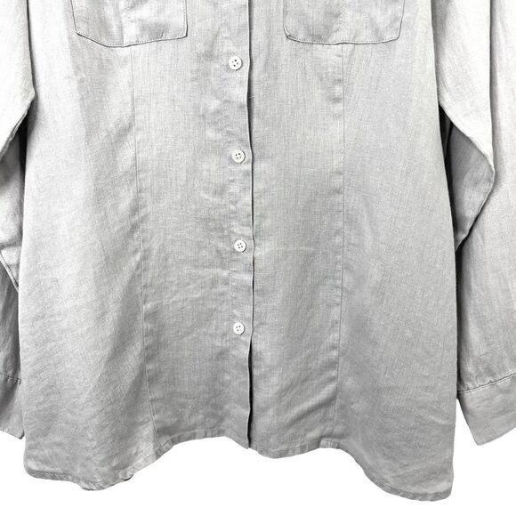 J. Jill love linen button down shirt Sz M gray neutral - Picture 4 of 6